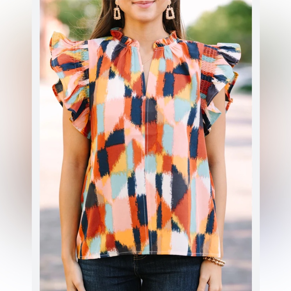 THML: Ready For The Day Brown Abstract Blouse
